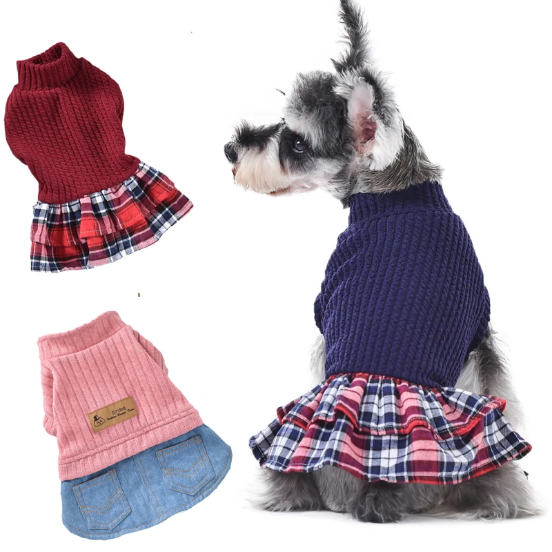 

School Fashion Pitbull Dog Clothing Autumn Winter Warm Pet French Bulldog Terrier Jeans Denim Skirt Christmas Cat Coat Accessory