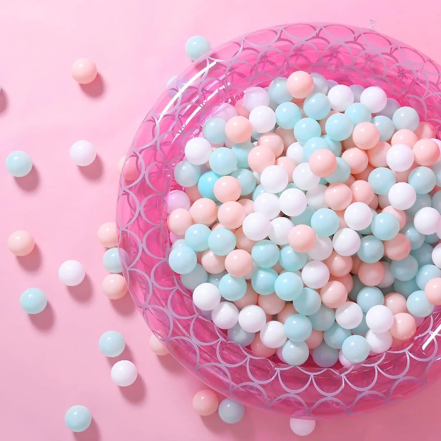 Bolas de bolinhas para crianças, bolas de plástico para bolinhas, cercadinho, piscina, decoração de festa pastel para bebês, rosa + verde + branco 100 bolas