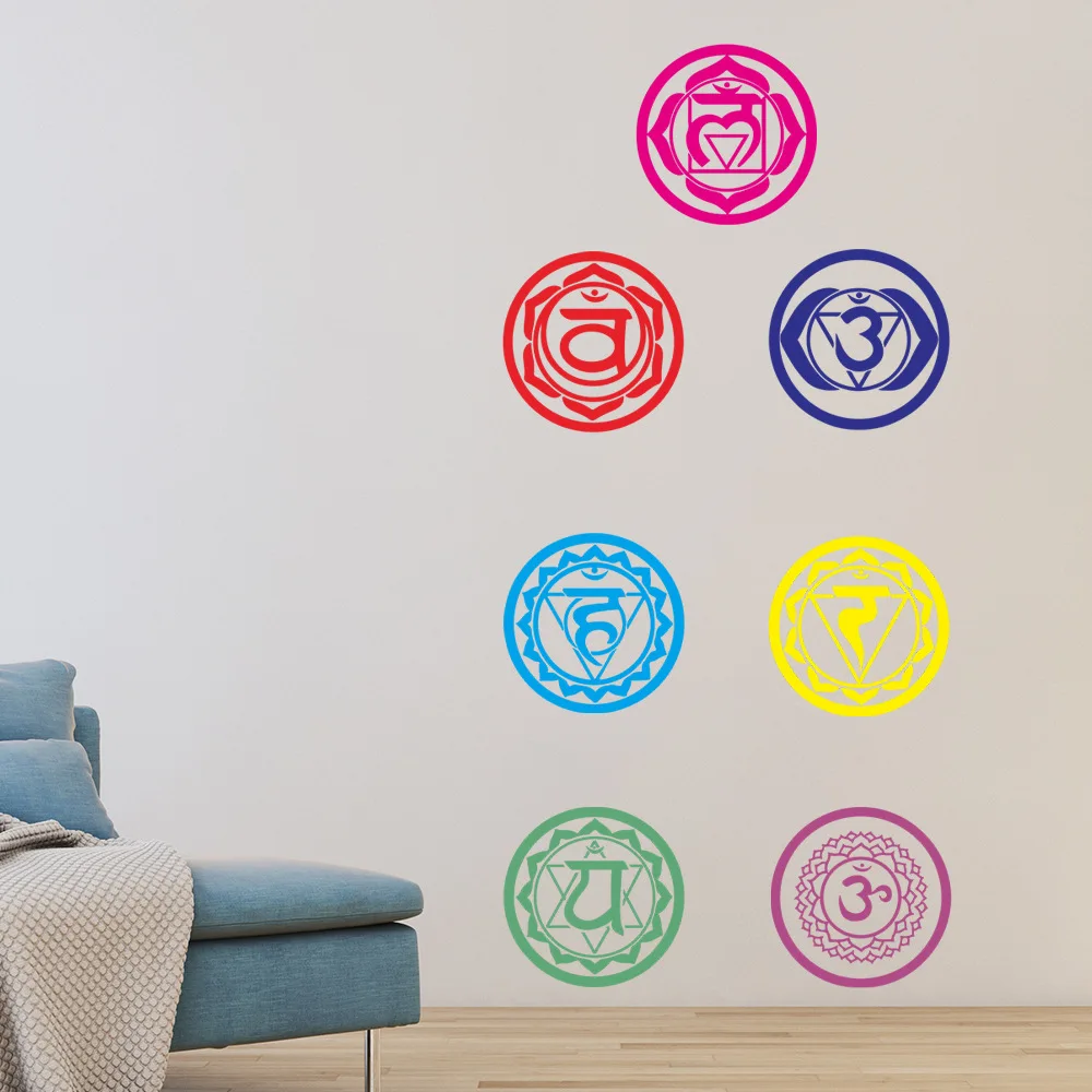 7 Chakras Vinyl Stickers Health Aum Meditation Yoga Om Meditation Symbol Art Wall Decals Home Decoration 7PCS/Set