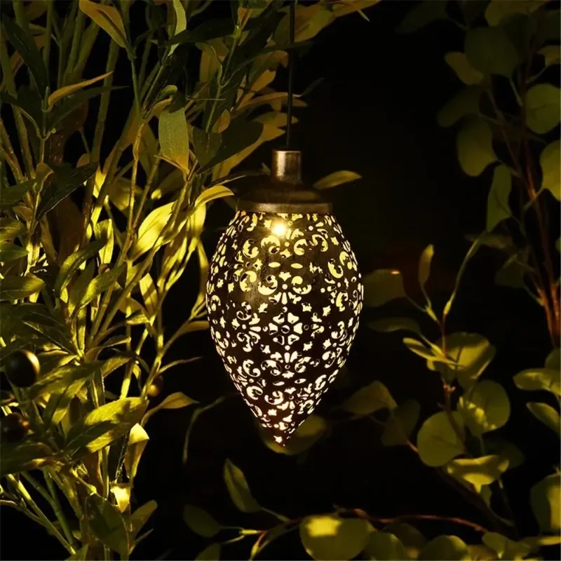 LED Solar Lantern Light Hollow Wrought Iron Projection Light Hanging Lamps Outdoor Waterproof Yard Garden Art Decoration