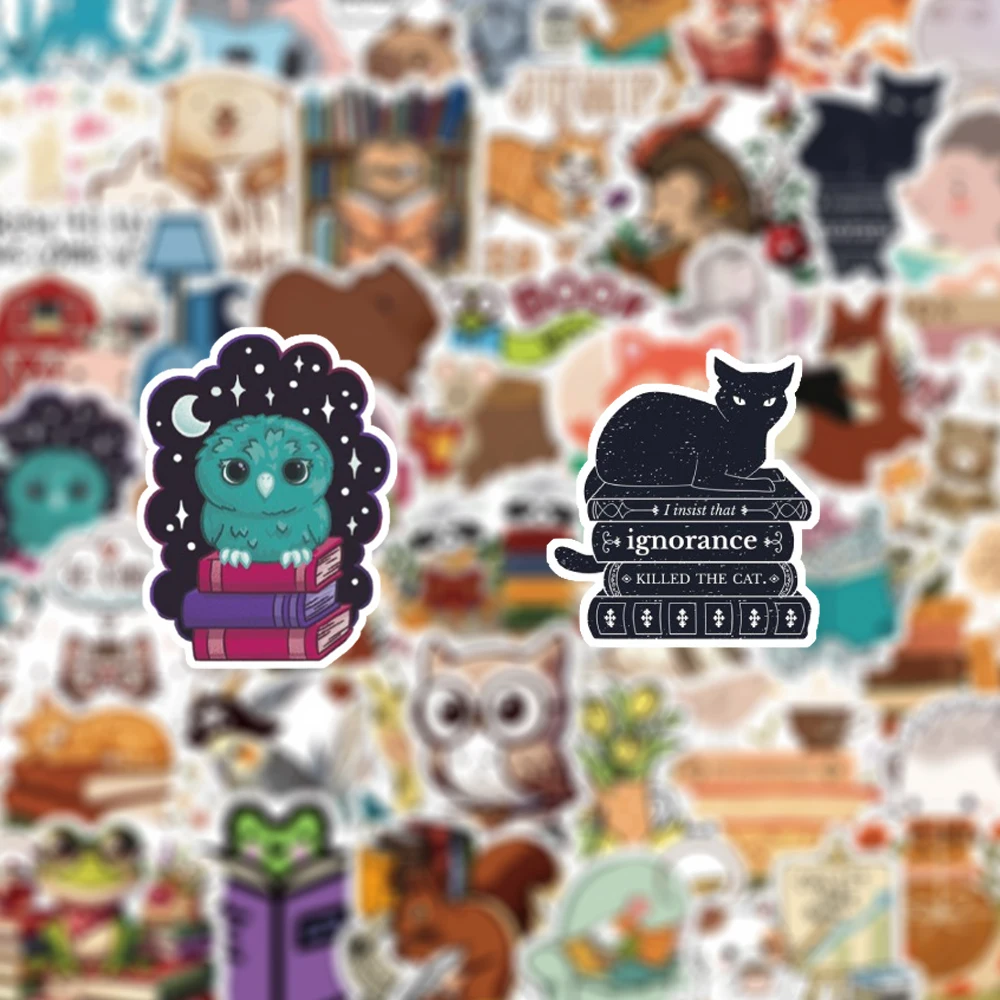 10/30/60pcs Funny Animal Books Reading Stickers Cute Cartoon Graffiti Decals DIY Motorcycle Phone Guitar Waterproof Sticker Toys