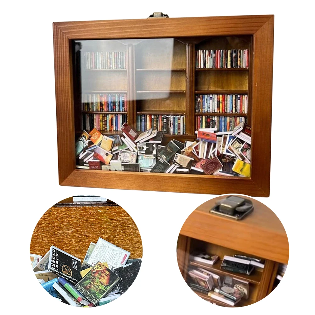 Shake Away Your Mini Bookshelf Miniature Book Display Cabinet Scattered Modelling Wooden Display Birthday Gifts