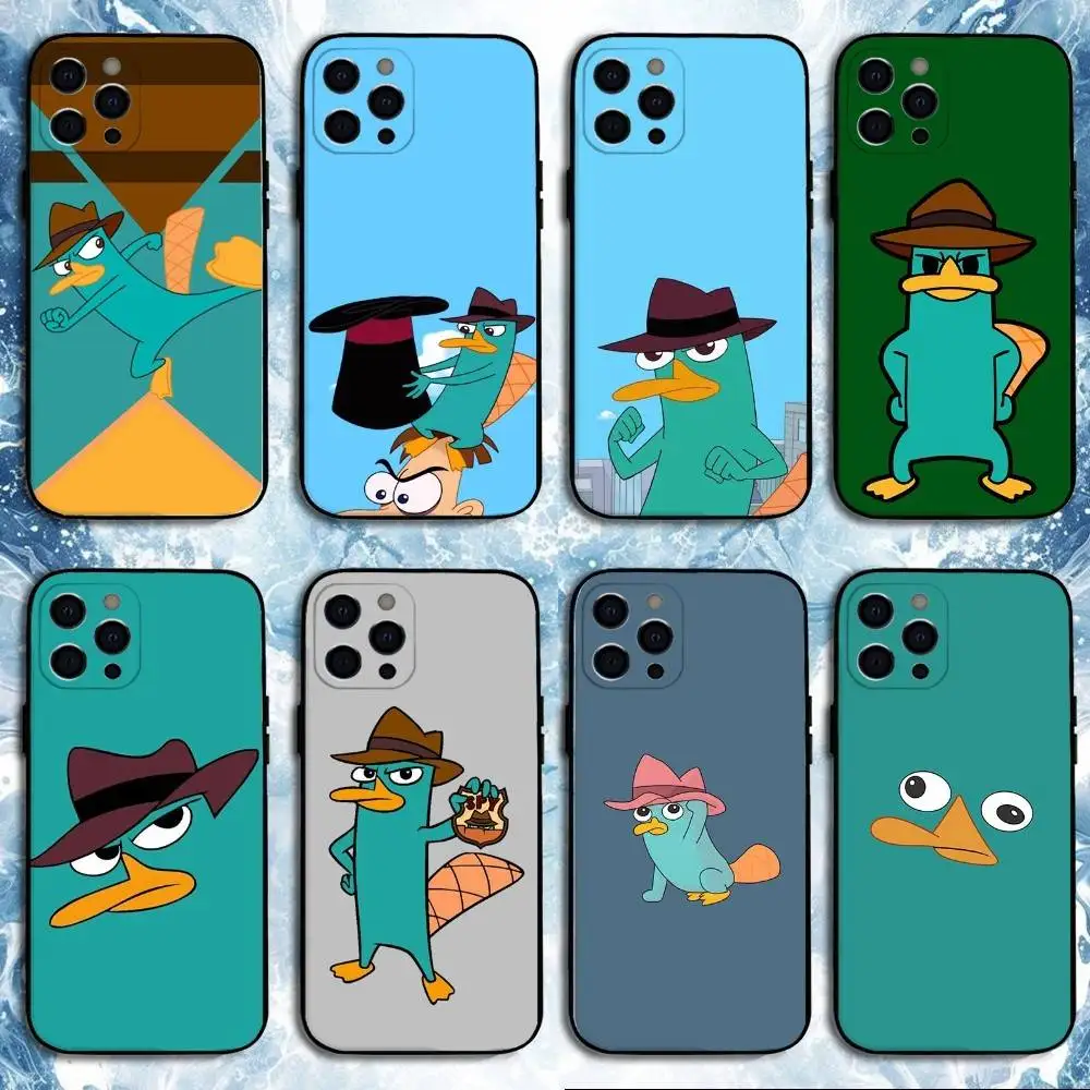

Cartoon Perry The Platypus Phone Case For iPhone 16,15,14,13,12,11 Plus,Pro Max, Soft Silicone Black Cover