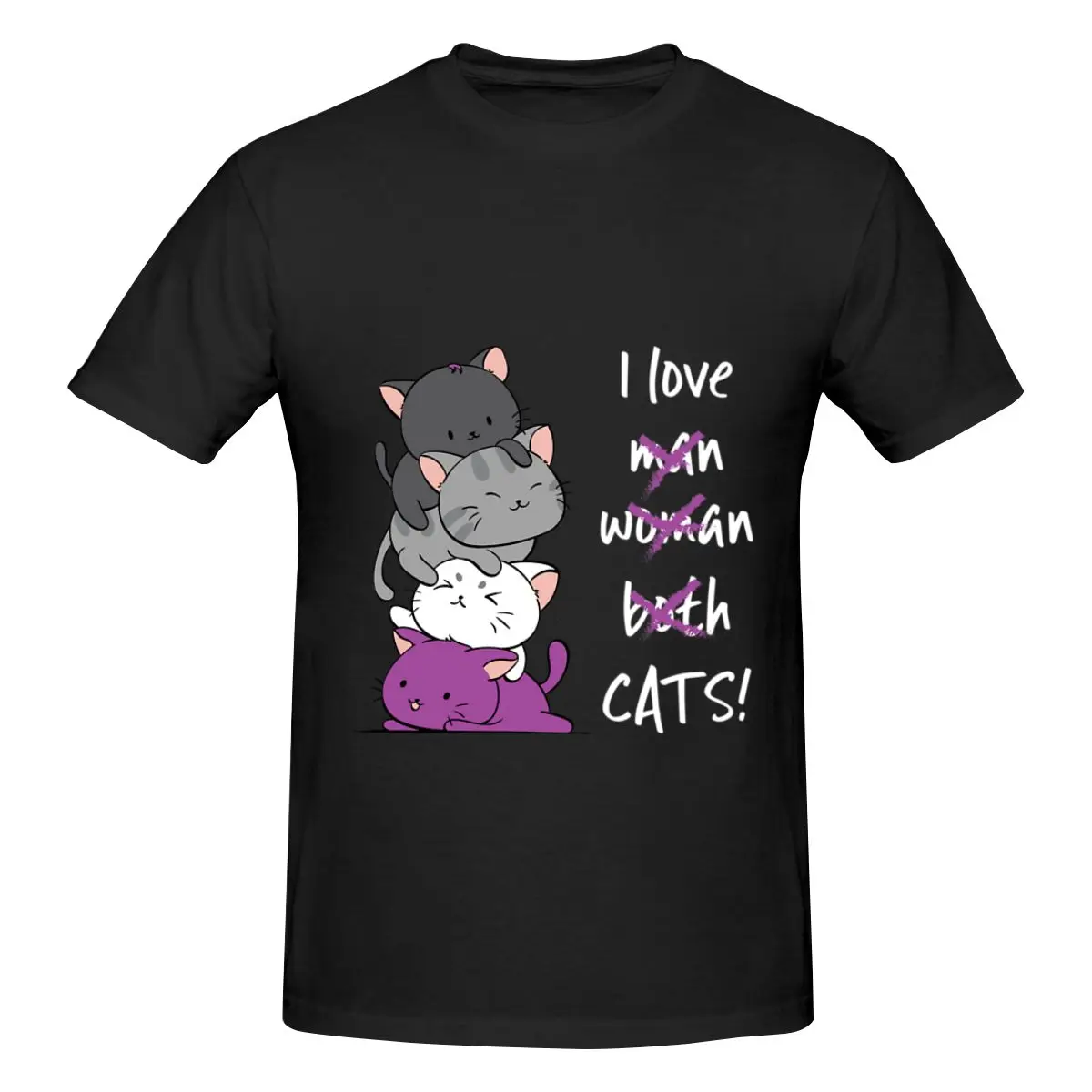 

High Quality 100% Cotton Kawaii Catpile With Text - LGBTQ Asexual Pride For Ace Men's Basic Short Sleeve T-Shirt