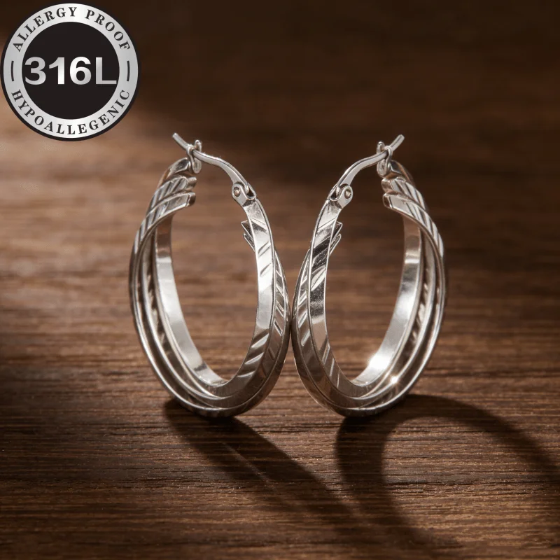 High quality stainless steel hypoallergenic Golden earrings, batch flower triangle cross-stitched round, anti-allergic