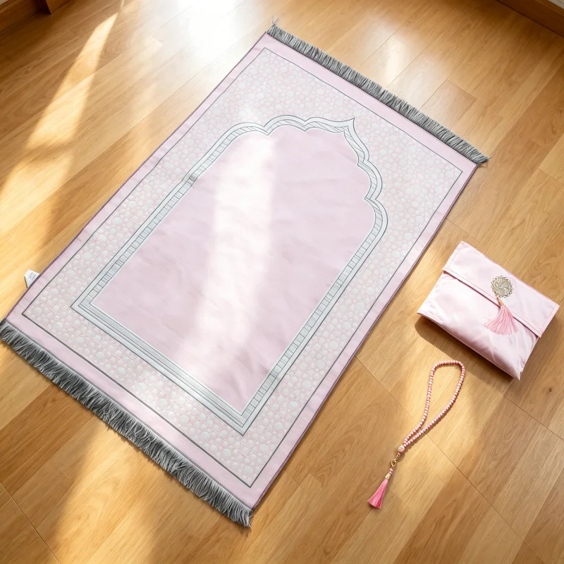Turkish Soft Islam Prayer Mat with Portable Carry Bag Prayer Beads Muslim Prayer Rug Travel Ramadan Eid Hajj Religious Gift Set