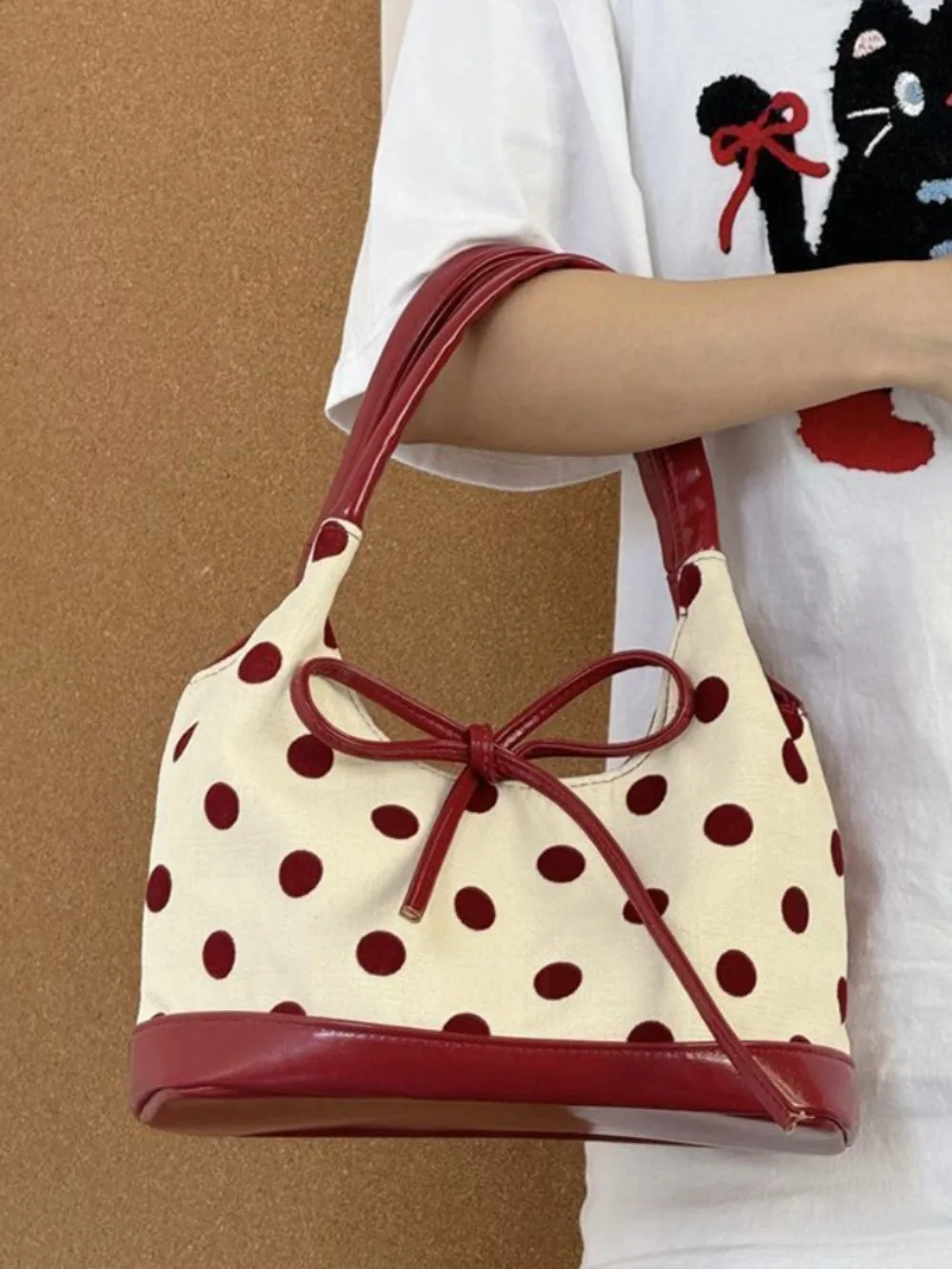 2024 New Simple All-match Personalized Literary Shoulder Korea Polka Dot Sweet Minority Clutches Casual Women Bow Underarm Bags