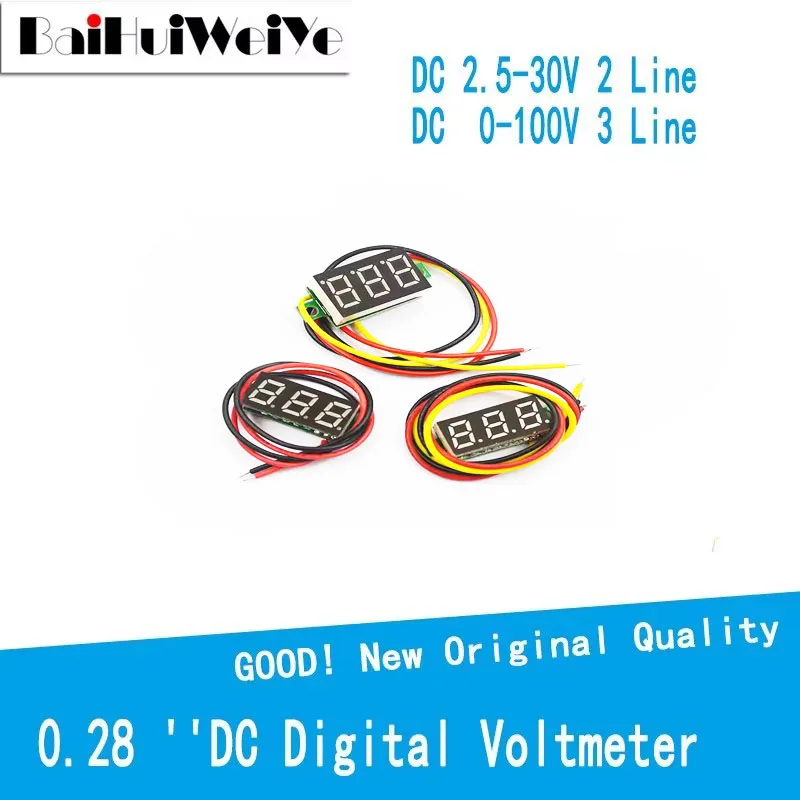 

0,28 дюйма красный синий цифровой светодиодный мини-дисплей модуль DC2.5V-30V DC0-100V вольтметр тестер напряжения панель измерительный прибор мотоцикл автомобиль