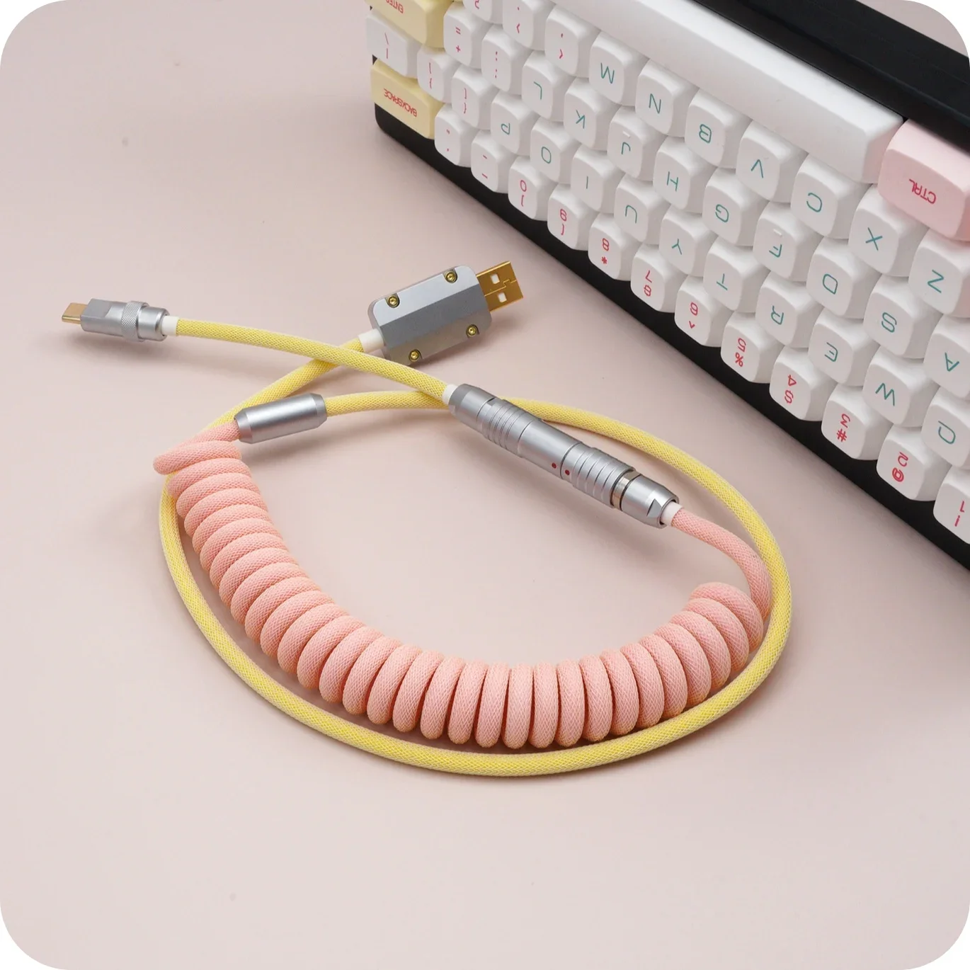 GeekCable Manual Custom Keyboard Data line GMK Theme SP Key Cap Line Pink and Yellow Macaron