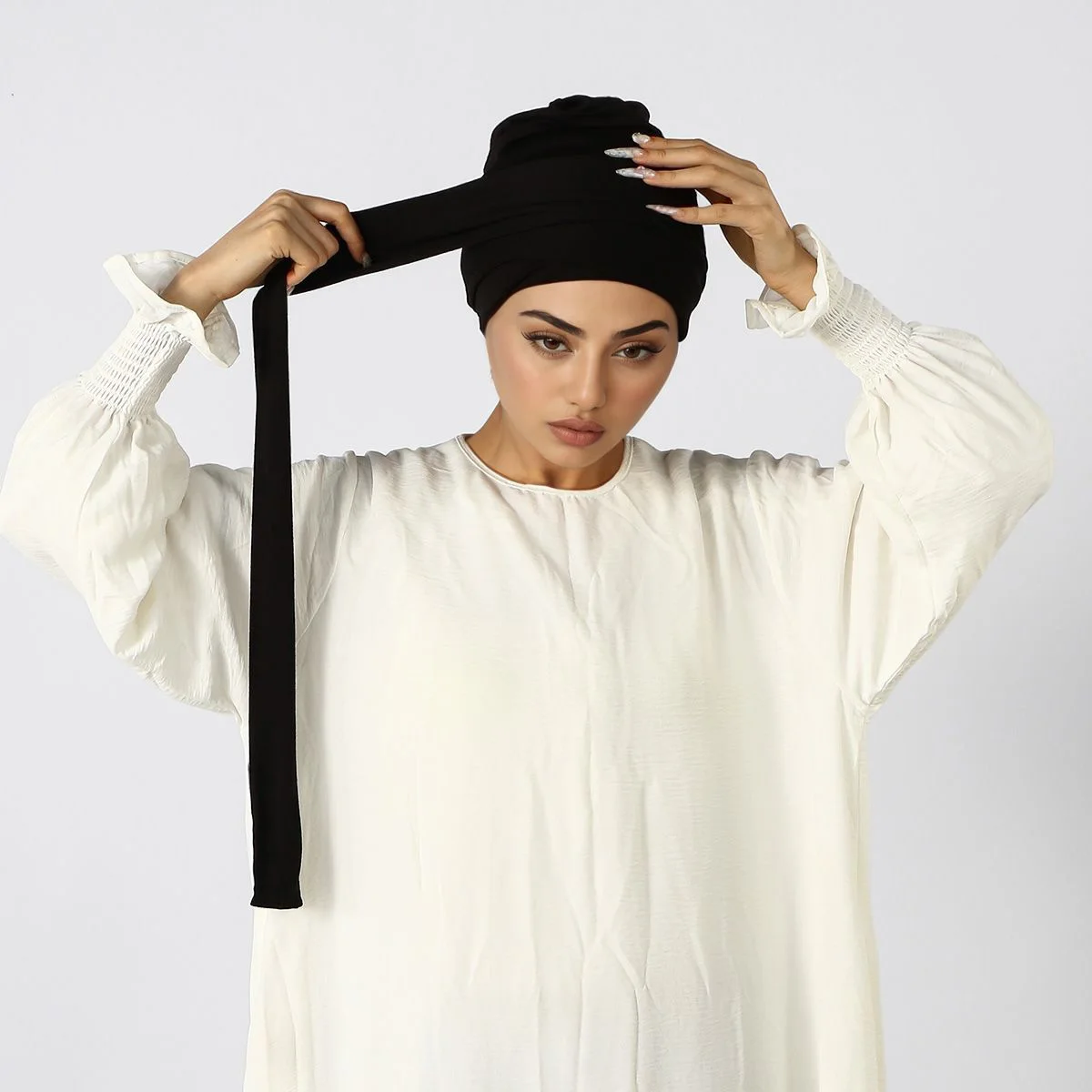 Hijabs Instantáneos Lisos para Mujer Musulmana, Gorros Largos con Lazo Trasero, Turbantes de Algodón Elástico, Pañuelos para la Cabeza, Gorros Interiores, Hijabs, Bonetes