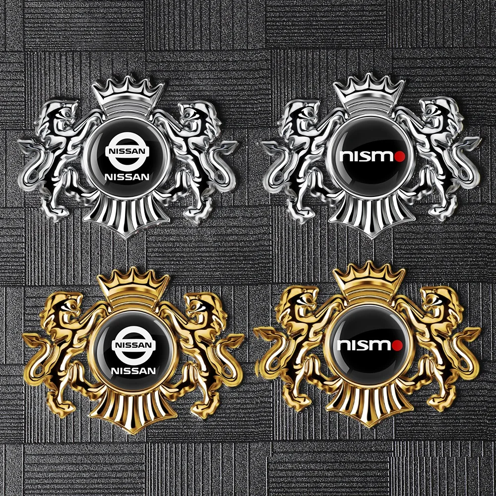 Fashion 3D Metal Lion Crown Gold Silver Side Emblem Decoration Badge Car Sticker For Nissan Qashqai Juke Leaf Micra 350Z 370Z