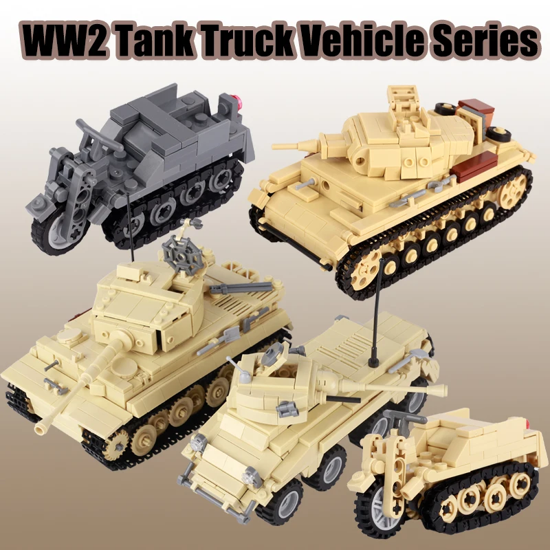 Military Mini Main Battle Tanks Building Blocks WW2 German Truck Vehicle SDKFZ.2 Army Soldier Figures Weapon Car Model Kids Toys