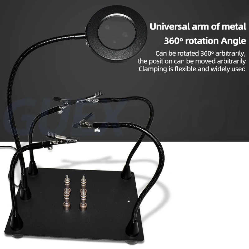 Metal Universal Arm Maintenance Welding Platform Magnifying Glass With LED Light Three Color Adjustment Welding Table Components