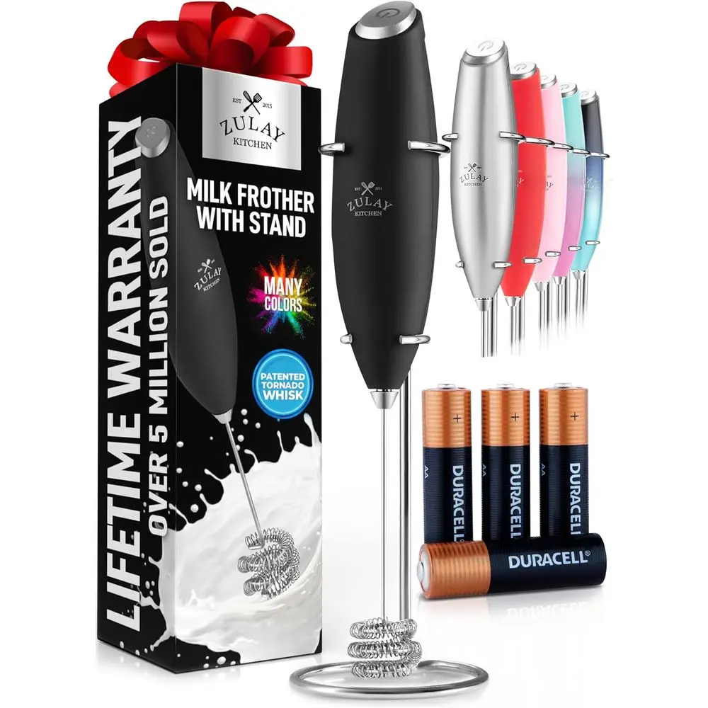 Triple Whisk Milk Frother with 4 Batteries - Portable Foam Maker for Coffee, Lattes, Matcha, and Hot Chocolate - Create Rich, Cr