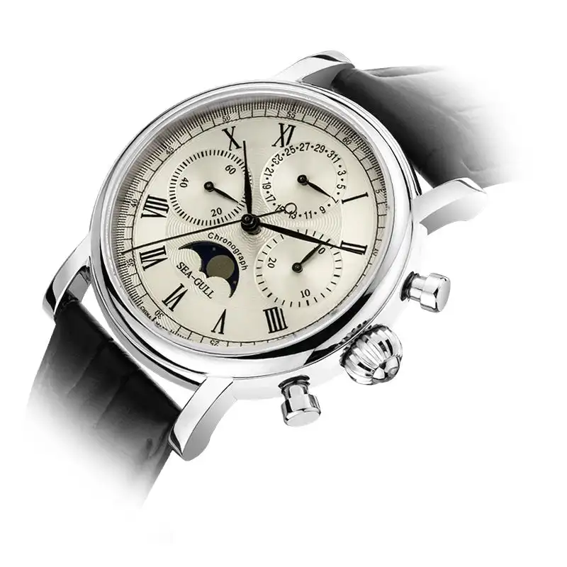 New Seagull Watch Men\'s Sports Casual Chronograph Men\'s Multifunctional Belt Waterproof Moon Phase Mechanical Wristwatch M199S