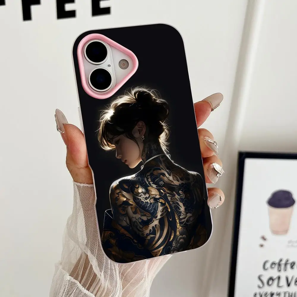 

Hannya Girl Samurai Phone Case for iPhone 17 16 15 14 13 12 11 Air Pro Max Plus Jelly Double layer Pink Cover