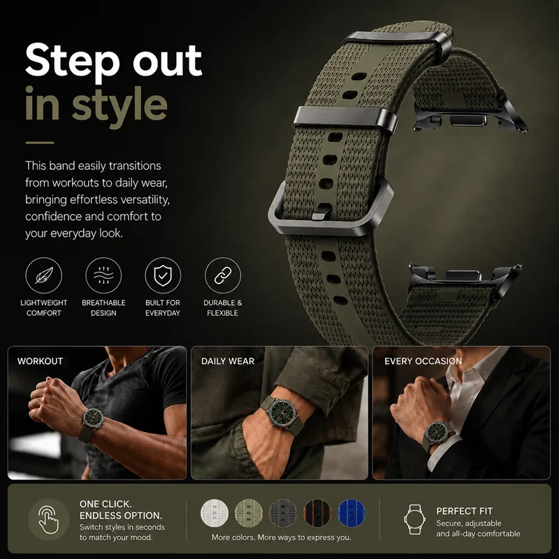 For Galaxy Watch 8 Classic Athleisure Band Watch8 Watch 9 HNBR Rubber Watch Strap One Click Waterproof Sport Watch Band