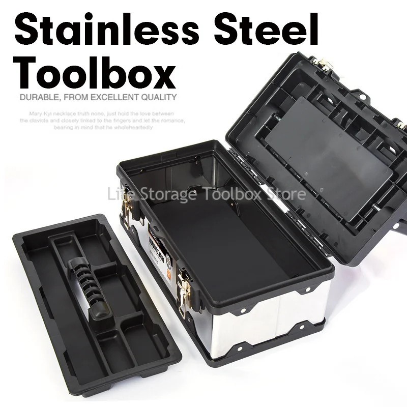 

17/20Inch Stainless Steel Toolbox Large Capacity Tool Box Hardware Tool Storage Box Shockproof Tool Case Portable Tool Organizer