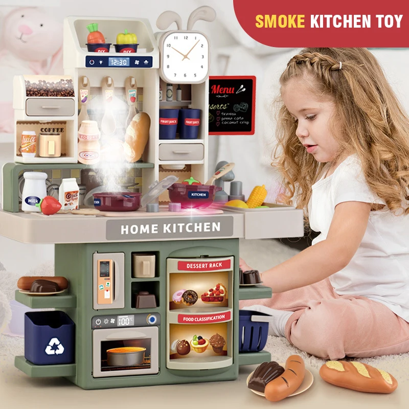 

Children's Simulated Spray Kitchen Tableware Set with Lights Kids Role Play Kitchen Utensils for Kids Cooking Educational Toys