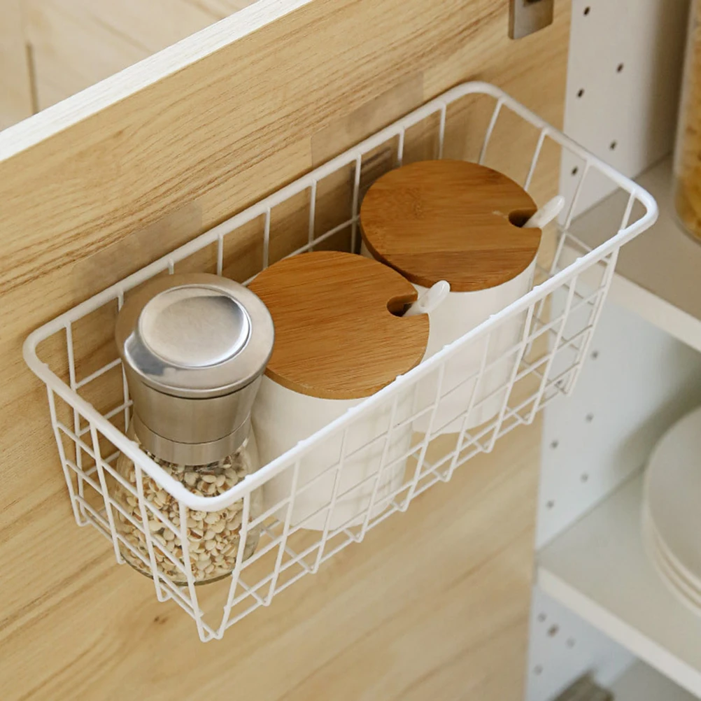 

2pcs Wall Mount Storage Baskets Suction Hanging Stick White Compact Iron Organizer Kitchen Bath Hold Cereal Crafts