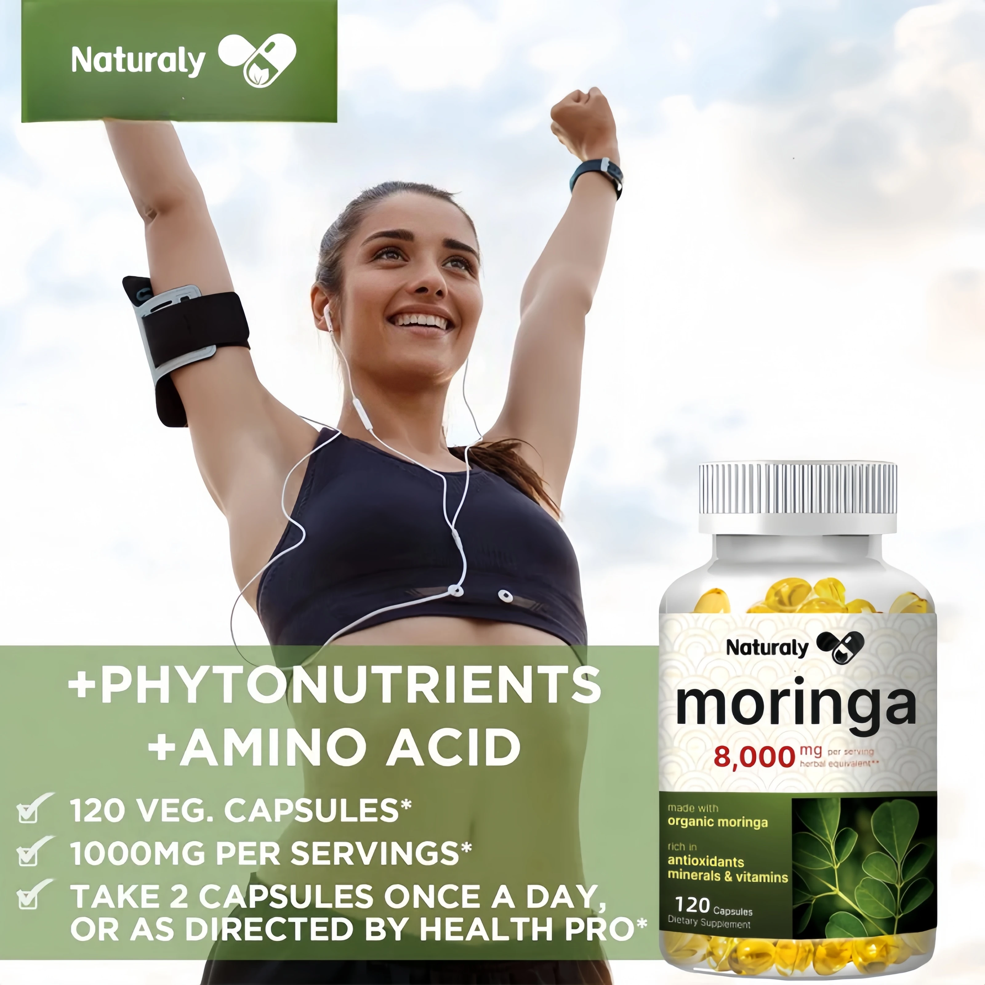 Moringa Capsules - Promote Bone, Joint, Immune Health | Enhance Energy, Endurance, Concentration