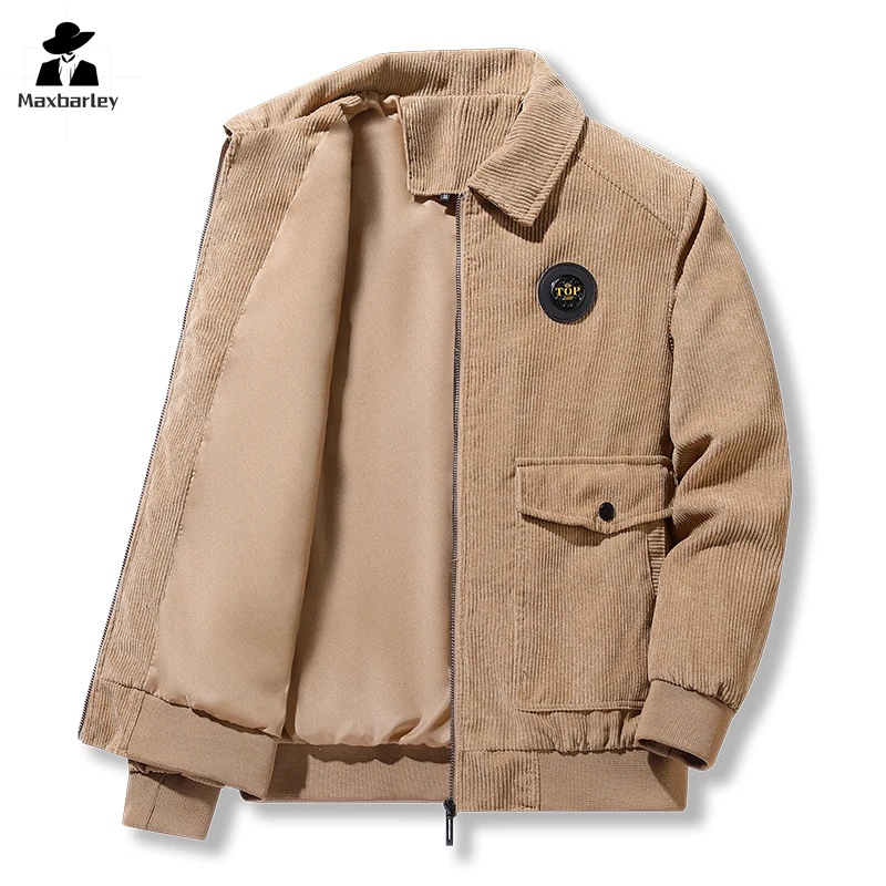 

2024 New Corduroy Jacket Men's Autumn Street Fashion Lapel Thin Windproof Jacket Men's Hip-Hop Big Pocket Baseball Suit Coat