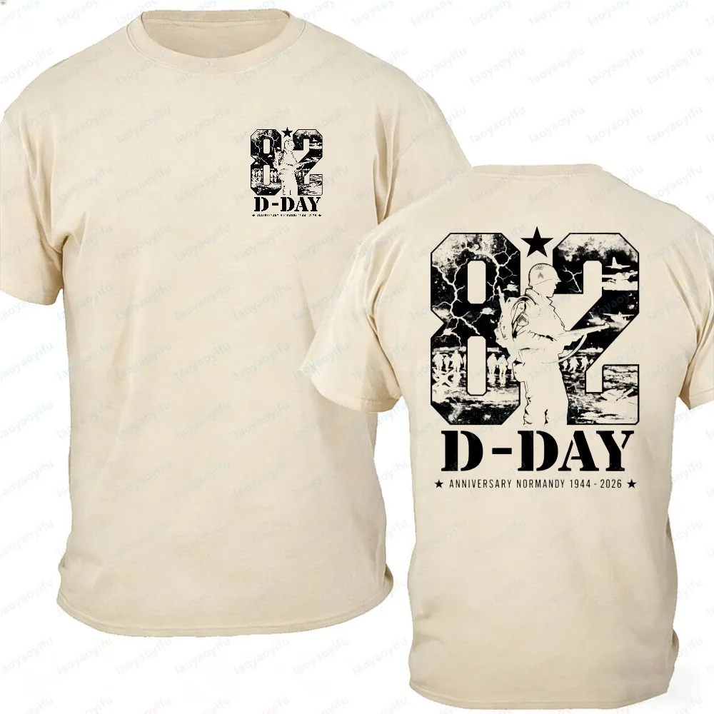 82nd Anniversary D-Day Normandy Landing 2026 T-Shirt Men's Soldier Silhouette 1944-2026 Double-Sided Print Cotton Casual Tops view 5