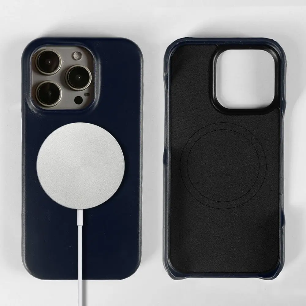 Magnetic Genuine Leather Case For iphone 16 Pro Max 15Pro 14 13 11 12Pro Wireless Charge Magnet Magsafe Cover Shockproof Coque