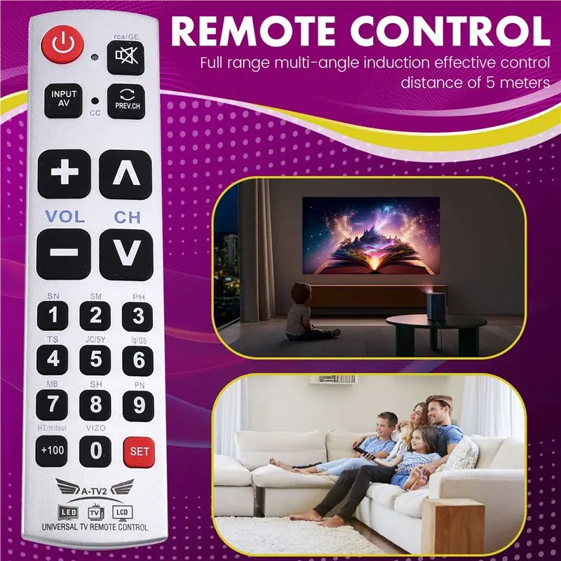 ABKN Universal TV Remote Control with Big Button, Compatible for Galaxy Matrix RCA TV, A-TV2 LED LCD Remote, 2Pcs