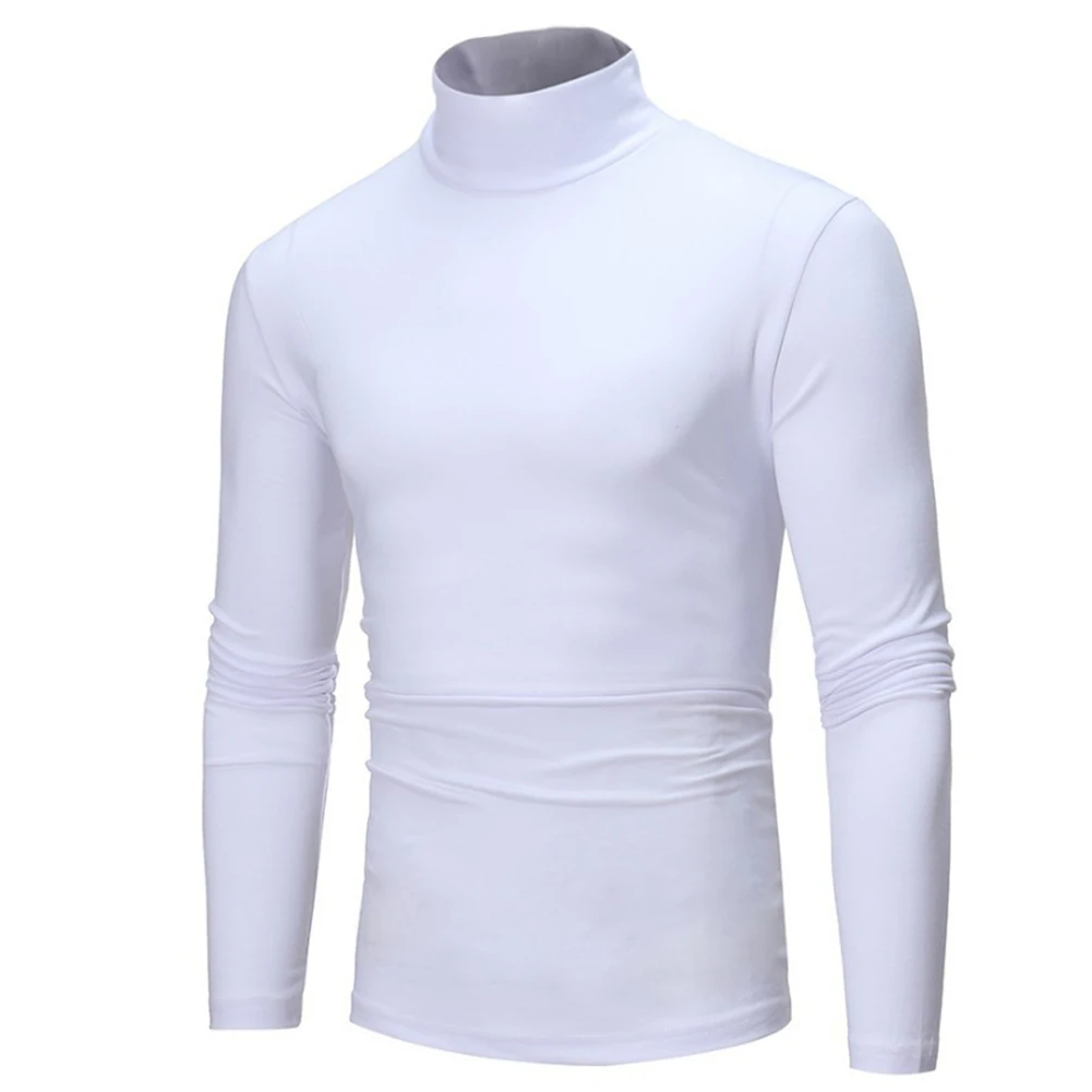 Casual Men\'s Basic T-shirts Slim Solid Color Turtleneck Long Sleeve Tees Tops Pullover Stretch Breathable T Shirt Undershirts