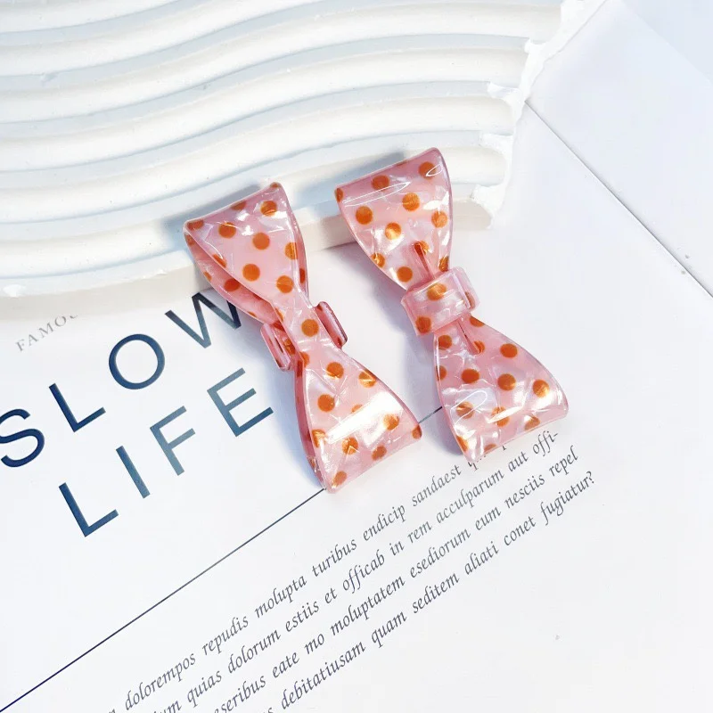 Min order 20pcs/lot color dots pattern print cartoon bow shape acrylic bowknot diy jewelry garment hair accessory