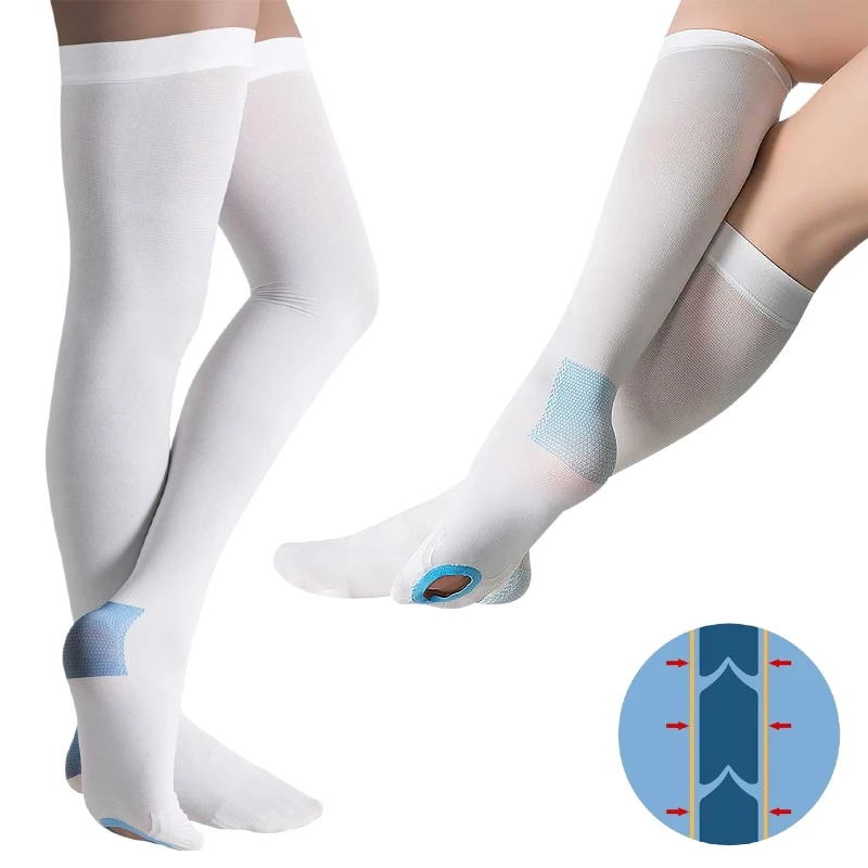 

1 Pair Anti Embolism Stockings, 15-21 MmHg, Ted Hose White Compression Socks - Knee High Medical Compression Socks for Swelling