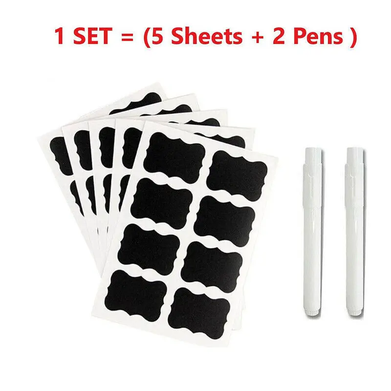 40 Jar Labels Stickers Black Labels Chalk Pen Kitchen Pantry Spice Herb
