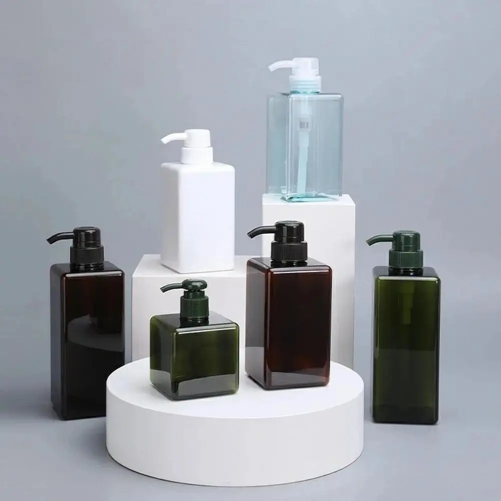 250/450/650ml Empty Press Pump Bottle Thicken Square Refillable Bottle Soap Shampoo Liquid Dispenser Container For Bathroom