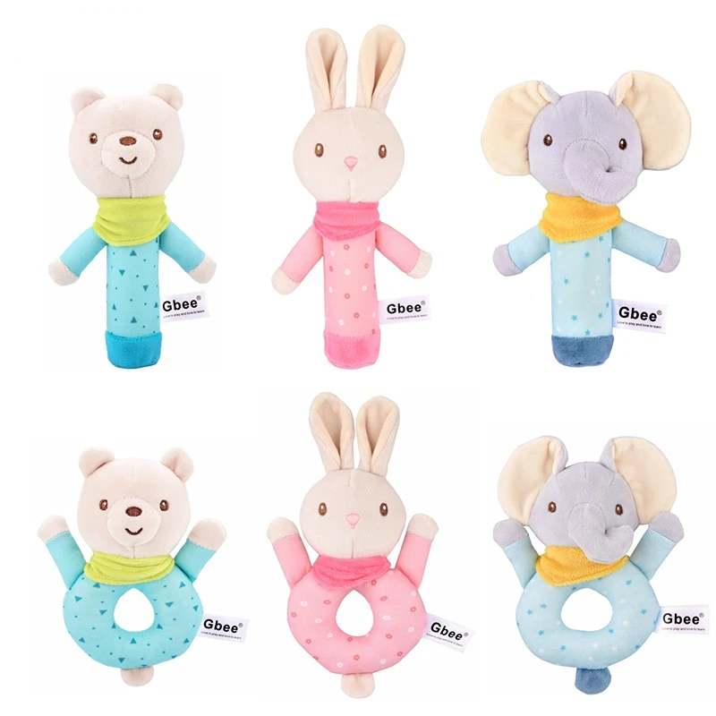 Colourful Animal Rattle Plush Stuffed Handbell Baby Soft Rattle Toys Early Development Shaker Crinkle Squeaky Sensory Rattles