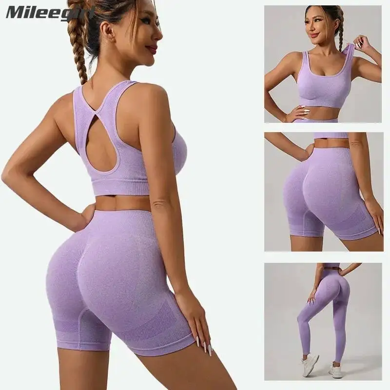 Women Padded Sports Bra High Waist Yoga Shorts Seamless Hip Lifting Gym Fiess Pants Workout Leggings Tights 2Pcs Optional Set