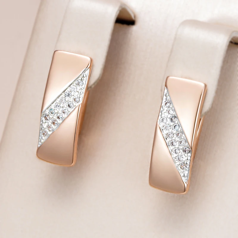 Kinel Fashion Square Wide Earrings for Women 585 Rose Gold Silver Color Mix Natural Zircon English Earrings Ethnic Bride Jewelry