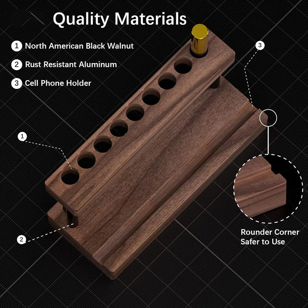 Latest ABBQ-Pencil & Pen Holder for Desk,Walnut Pen Display Stand with 9 Slots and Cell Phone Holder,Aesthetic Pen Organizer
