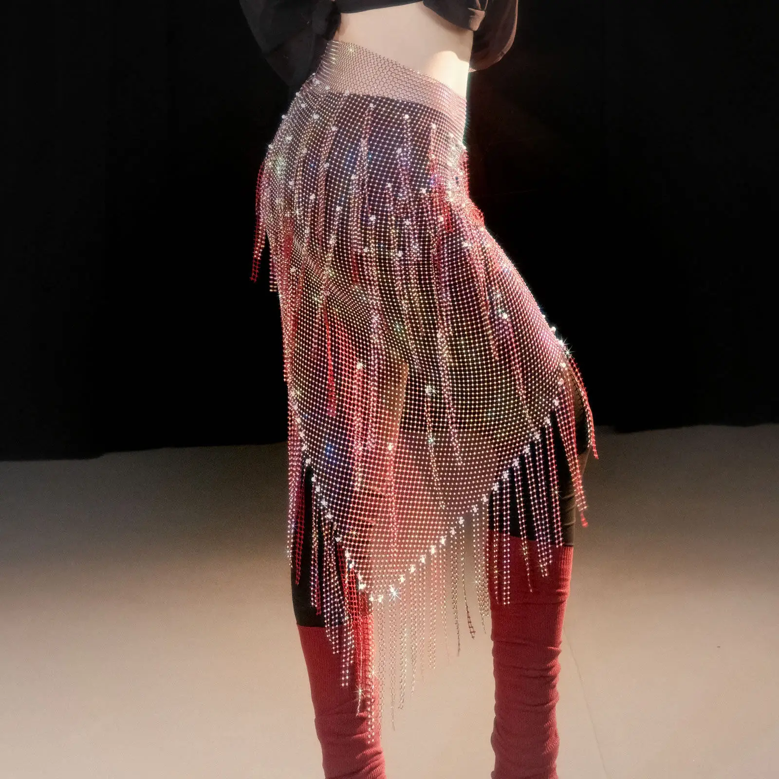belly dance street dance  dynamic fart curtain fantasy galaxy tassel hip scarf gypsy heavy-duty fishnet hot waist chain scarf view 5