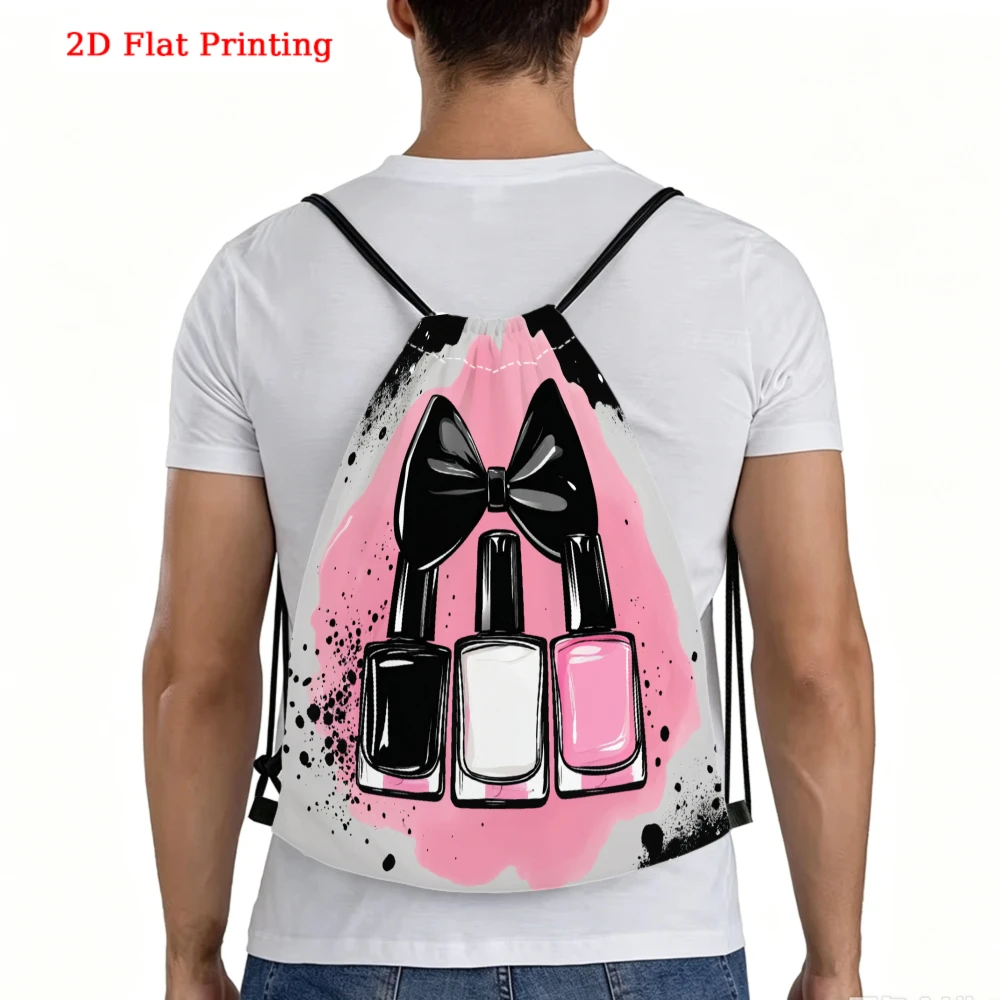 Fashionable Drawstring Backpack, 2D Flat Printing Nail Polish Pattern, Fitness Sports Bag, Outdoor Travel Drawstring Pack