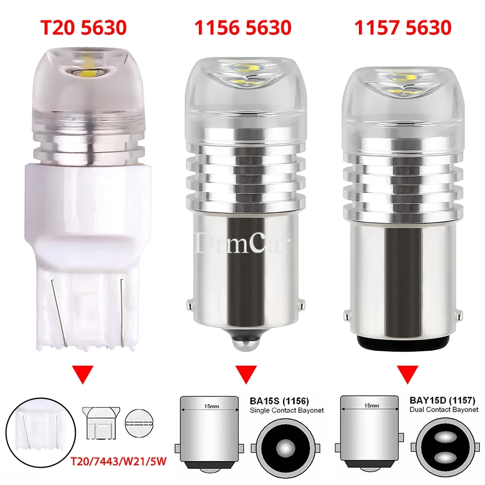 Ampoule Led T20 2/4/10X 1156 1157 T20, clignotant arrière de voiture 5630 3SMD, frein de voiture, feu de recul pour stationnement, stroboscope rouge blanc 12V