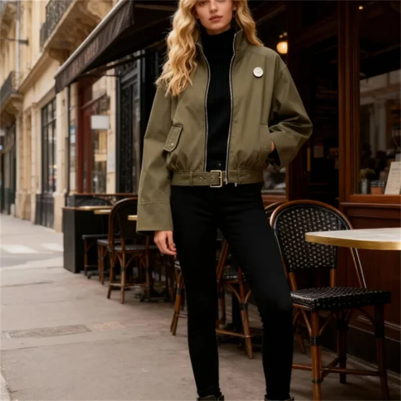 

Belted High-Collar Sexy Short Trench Coat for Women Fall 2025 Fashion Trend Casual Lapel Outerwear