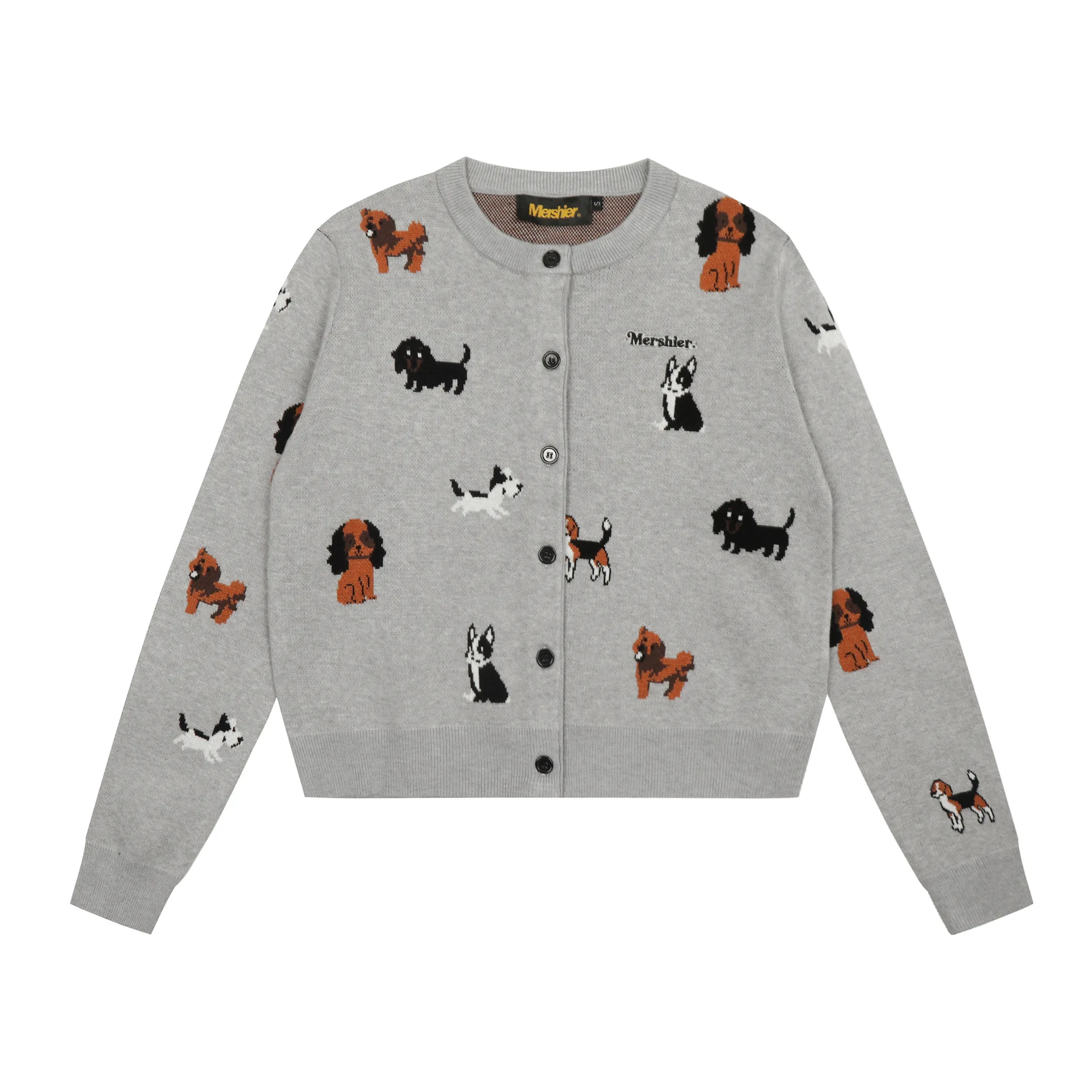 2026 New Cartoon Puppy Print Knit Cardigan Short Jacket Retro Loose Fashion Elegant Casual Versatile Women