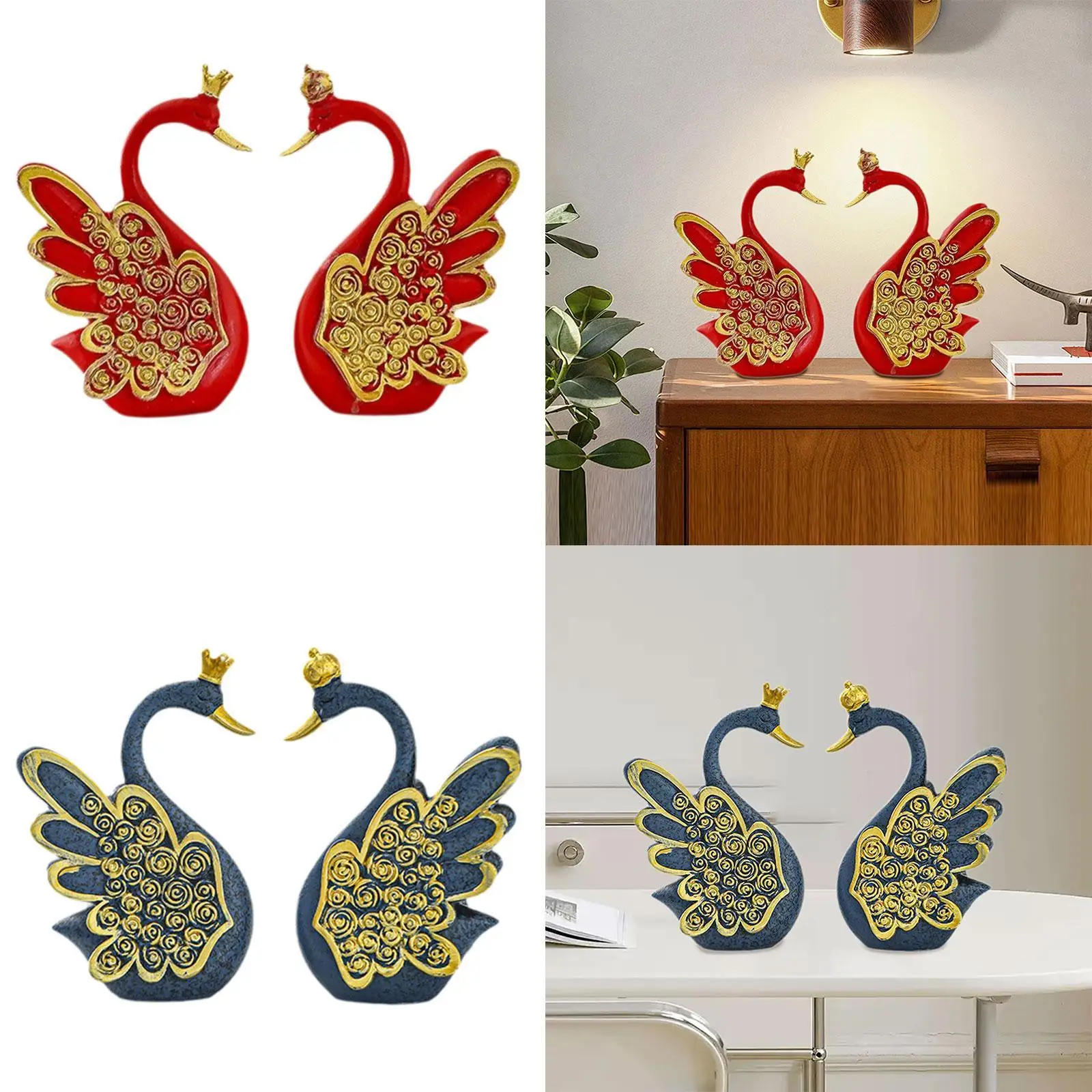 

2pcs Swan Statue Desktop Ornaments Resin Decorative Figure Animal Sculpture