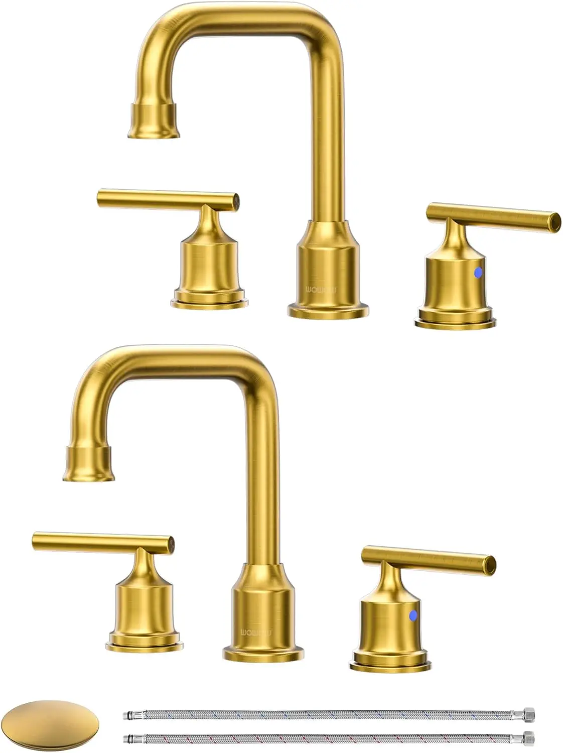 Brushed Gold Bathroom Faucet Set: Widespread Bathroom Sink Faucet 3 Hole with Pop-up Drain and Supply Lines,8 Inch Vanity Faucet