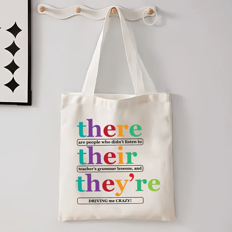 재미있는 영어 교사 선물, 감사 선물, 영어 교사 핸드백, 대용량 트렌디 심플 스타일, 내구성이 뛰어난 캔버스 가방