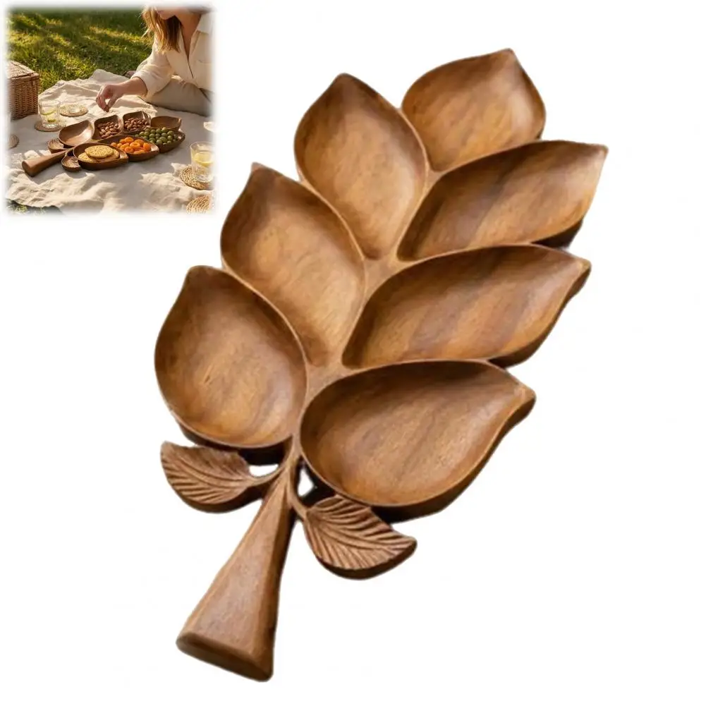 Natural Natural Grain Wood Serving Piece Leaf Shaped Appetizer Platter Wooden Leaf Serving Tray with 7 Compartments Rustic Snack for Dry - Aliexpress Deal