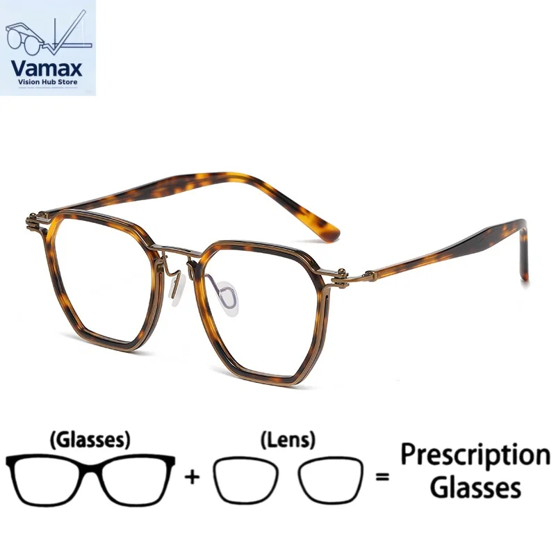 

VAMAX Polygonal Glasses Handmade Titanium Plate Eyeglass Frame Business Leisure Fashion Eyeglass Frame