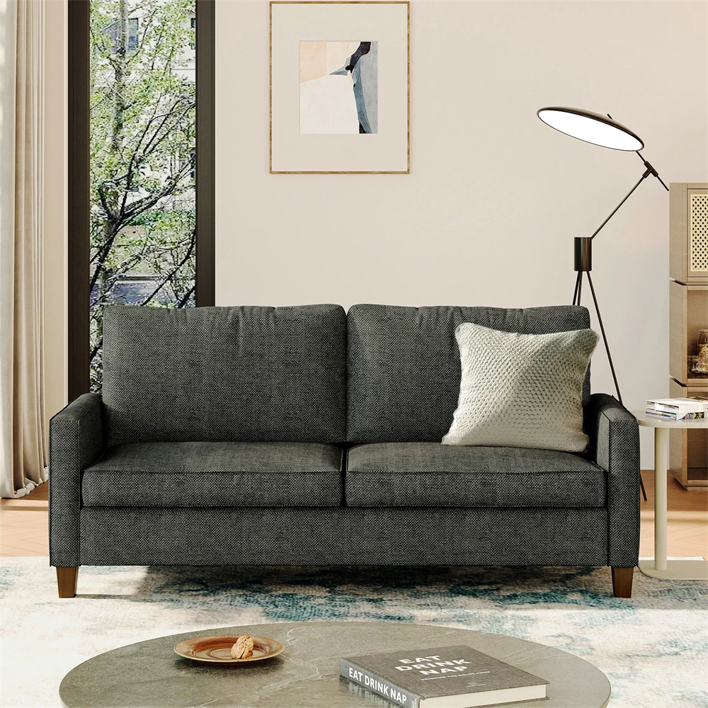 Loveseat Sofa 2 Seater Linen Couch with Pocket Springs Seat Cushion Square Armrest Comfy Couches for Living Room Bedroom 70