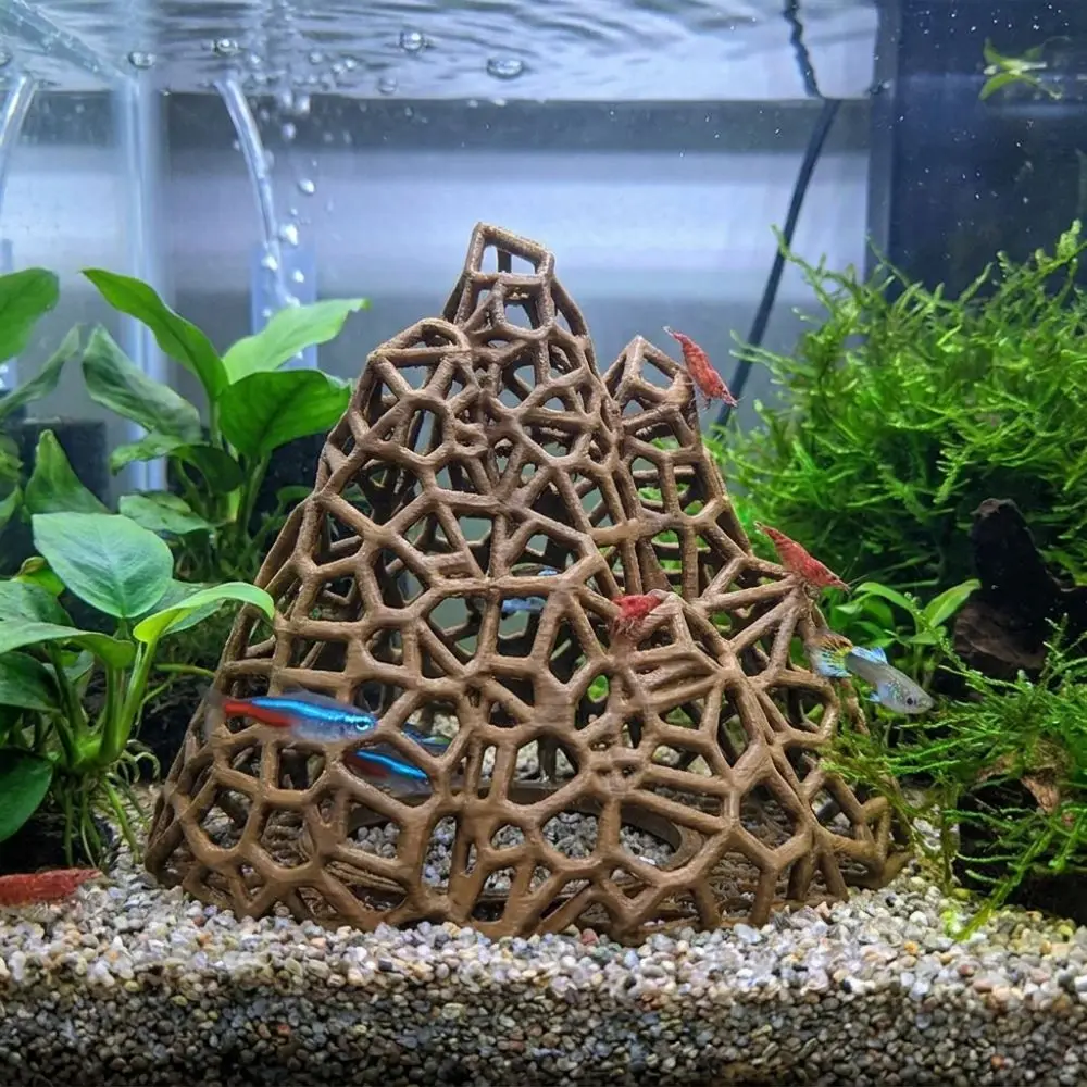 3D Printed Fish Shrimp Hideout Shelter Hollow Out Natural Look Aquarium Cave Shelter Grid Multi-level Plastic Fish Hidden House